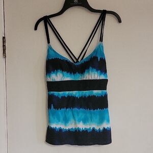 Tropical Escape Blue and Black Strappy Bikini Top